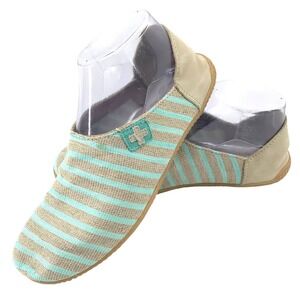 Living Kitzbuhel Striped Loafers Mint Green Tan Leather Heel Slip On Shoes EU 38